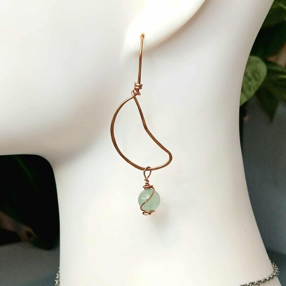 Fluorite Crescent Moon Gemstone Dangle Earrings, 2.5" - Picture 1 of 5